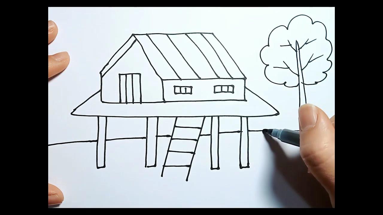 Hướng dẫn vẽ Nhà Sàn đơn giản ( How to draw house on stilts)drawing 