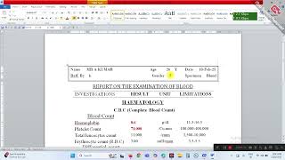 PATHOLOGY LAB REPORT SOFTWARE OF CBC