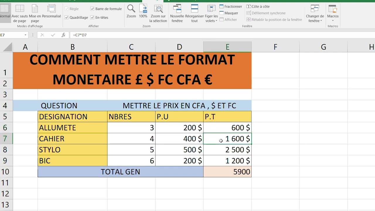 Formation complète comment mettre le format monétaire 