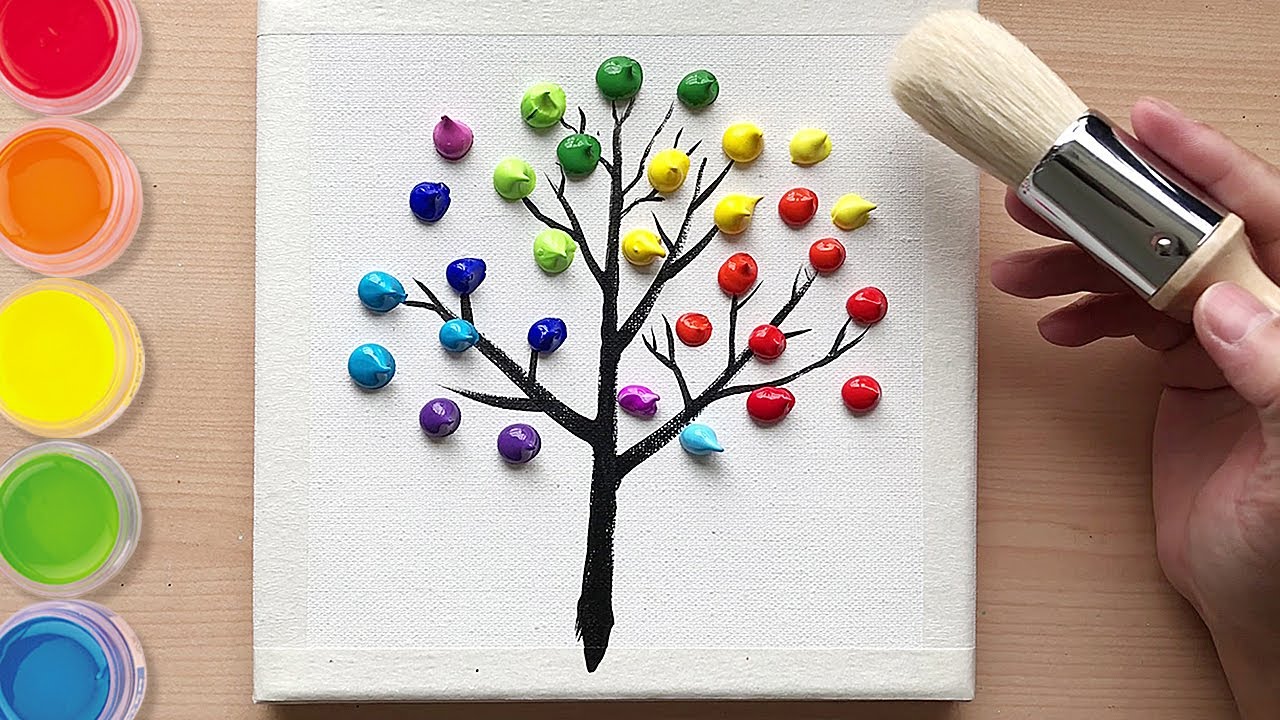 How to Paint a Colorful tree | Painting for beginners acrylic easy ...