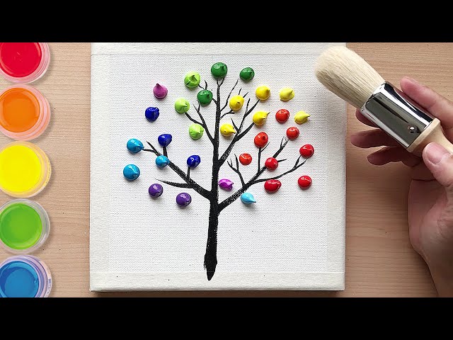 The easiest way to paint a rainbow tree? | Acrylic painting for beginners class=