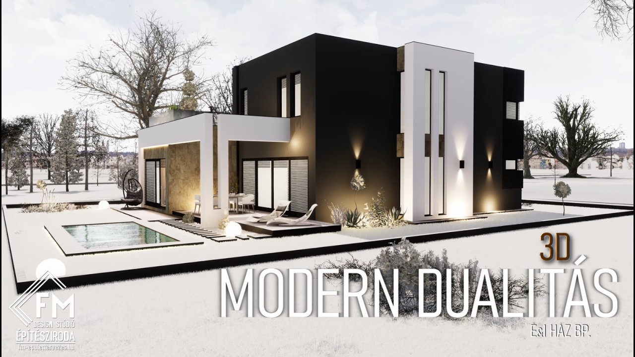 Kétszintes Modern Házterv, 3D kültéri látványvideó | É&I Ház