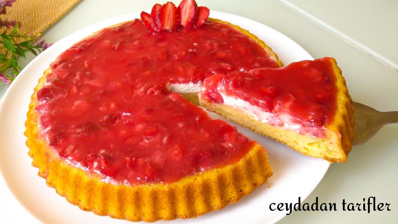 👌Herkesi kendine hayran bıraktıracak🔝 Çilek soslu Tart Kek👏 bu tarif