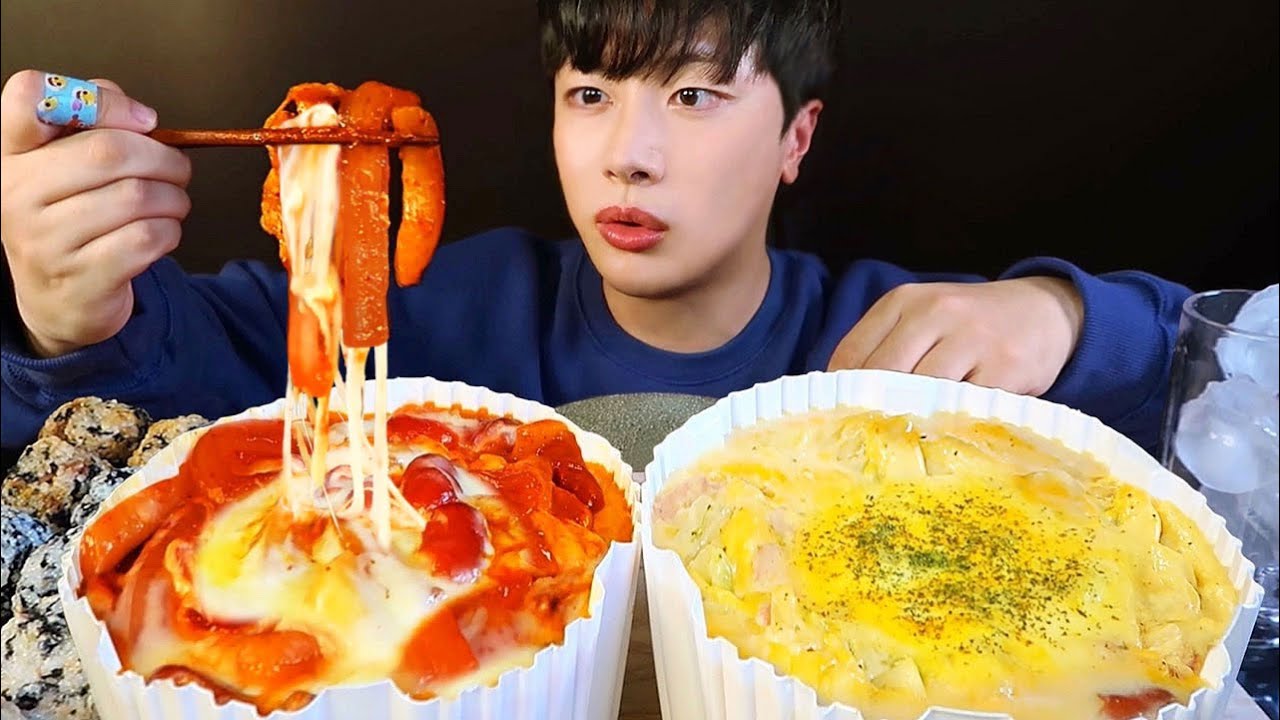 SUB)엽떡 신메뉴🔥 크림떡볶이 \u0026 분모자 떡볶이 먹방 (ft. 오돌뼈 주먹밥, 참치마요) Spicy Cream Cheese Tteokbokki Mukbang asmr 리얼사운드