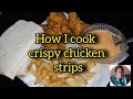 How i cook crispy chicken strips served with freshly handmade chips  sliced bread and peri mayo