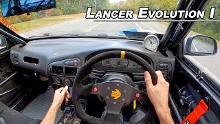 1993 Mitsubishi Lancer Evolution 1 POV Drive - Fully Caged Track Build  (Binaural Audio)