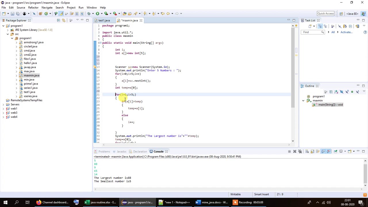 Java program to read 5 integers and determine the max and min values ...