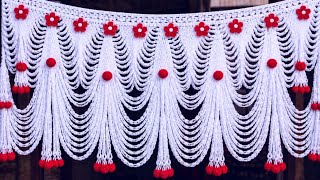 🌟Most Beautiful Woolen Gate Parda Design 💖 | Easy Handmade Door Jhalar ❤️Red White Home Decoration ✨