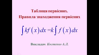 Таблиця первісних  Правила знаходження первісних