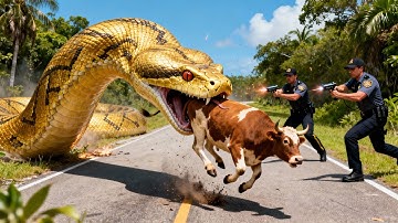 Brave Heroes Save Hyperactive Mother Cow from Giant Python’s Terrifying Attack 🐍