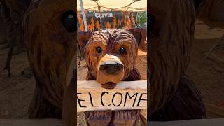 Carving a Happy Bear Holding a Welcome Sign 🐻 | 10-Second Transformation