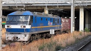【ジョイント音最高!】EF210形300番台338号機+コキ24両が茅ヶ崎駅を警笛鳴らして通過するシーン