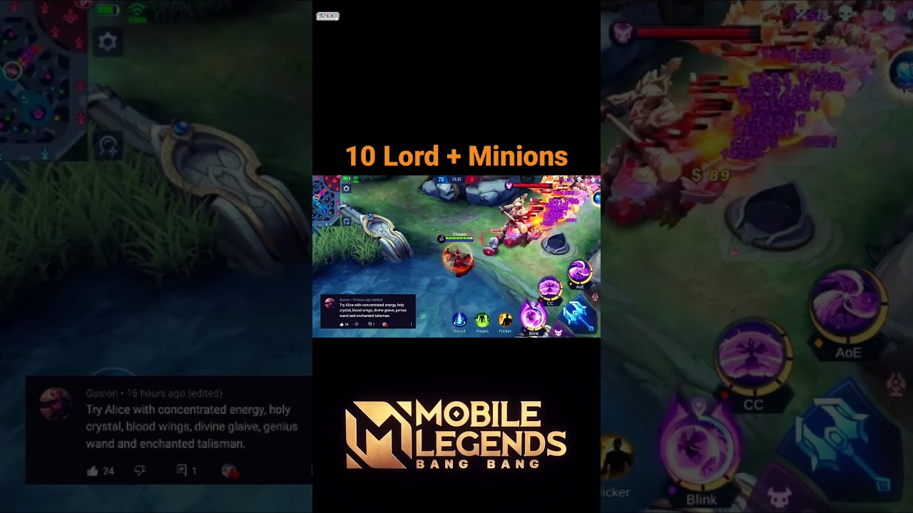 Alice VS 10 Lord + Minion MLBB 