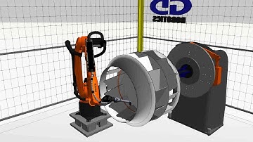 KUKA.Sim , KUKA Robotics Simulation , Arc Welding Cell with Rotary External Axis -No:2