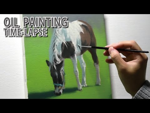 油絵タイムラプス] 2時間40分で描くリアルな馬のメイキング