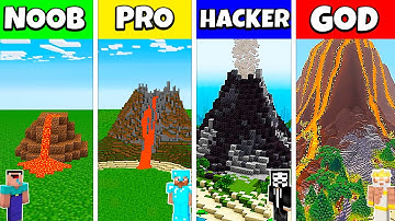 Minecraft Battle: NOOB vs PRO vs HACKER vs GOD: LAVA VOLCANO HOUSE BASE BUILD CHALLENGE / Animation