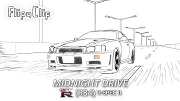 MIDNIGHT DRIVE | GT-R R34 V-Spec II (2D Flipaclip Animated film)