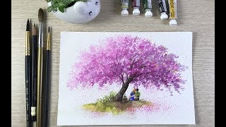 Paint cherryblossom in watercolor