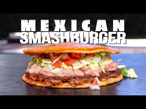 Chorizo-beef smash on tortillas with refried beans, salsa and a cheese crust, from the video