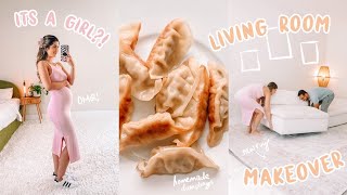 TARGET LIVING ROOM makeover! reaction to baby girl #2 + homemade dumplings (YUM)