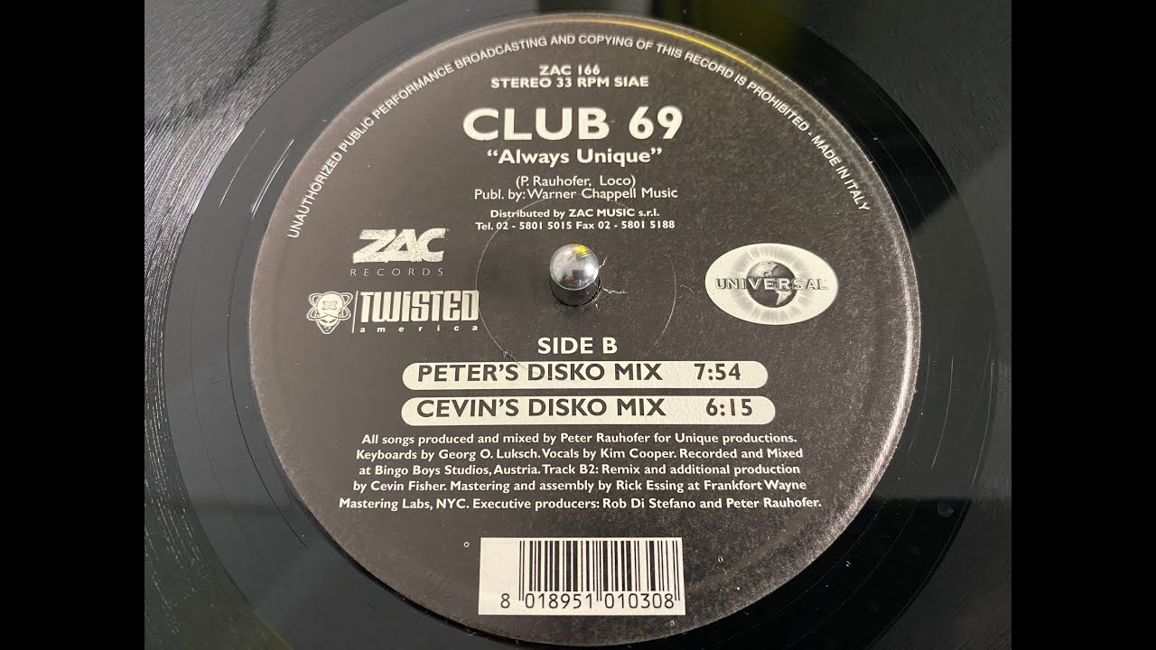 Club 69 - Always Unique (Cevin's Disko Mix) - ZAC Records 1997
