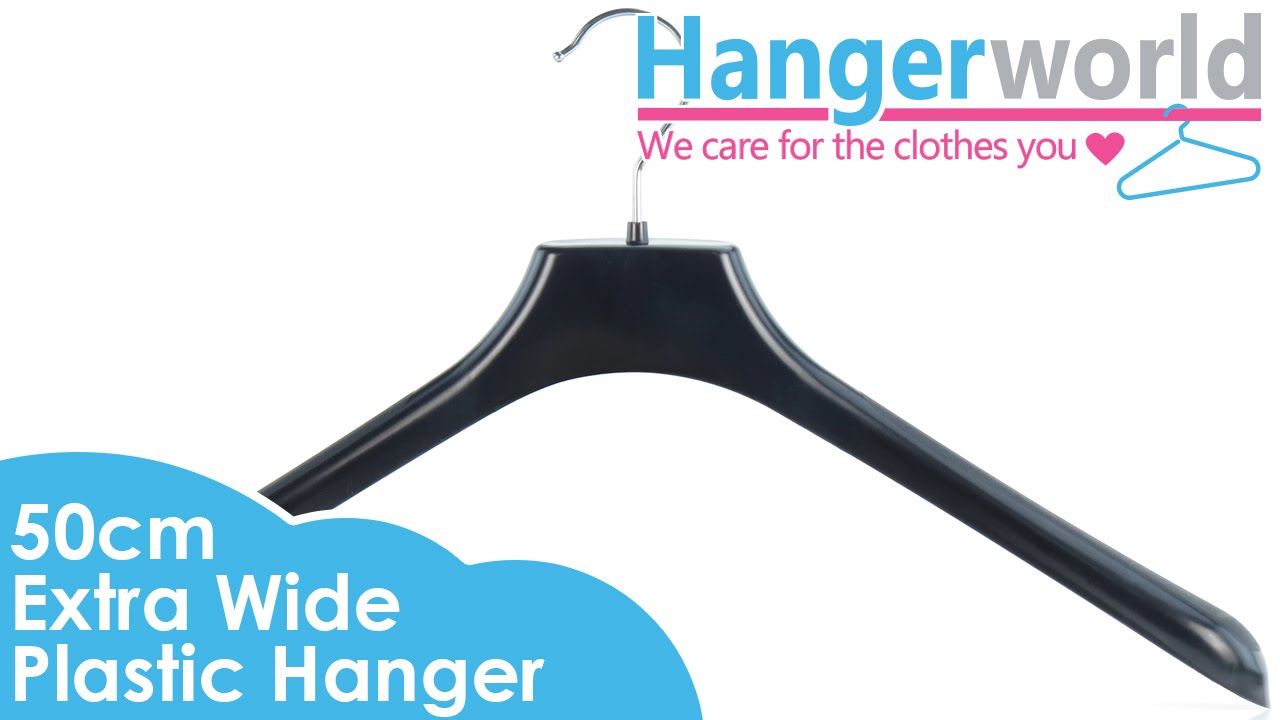 HANGERWORLD 5 Extra Wide 50cm Strong Black Plastic Clothes Jacket Coat Hangers with 5.5cm Wide Shoulder Support 