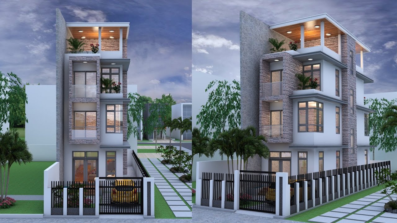 Narrow House 4 Stories House Plan Design Sketchup + Lumoin 6 Render