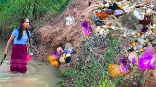 Treasures Of The Primitive Deep Forest, I Found Perfect Amethyst Crystal, Honey Jasper, Black stones