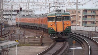 JR西日本 湖西線 113系 C5編成+C13編成 湘南色 8両編成 117系300番台 S2編成 大津京駅 2010年1月11日 撮影