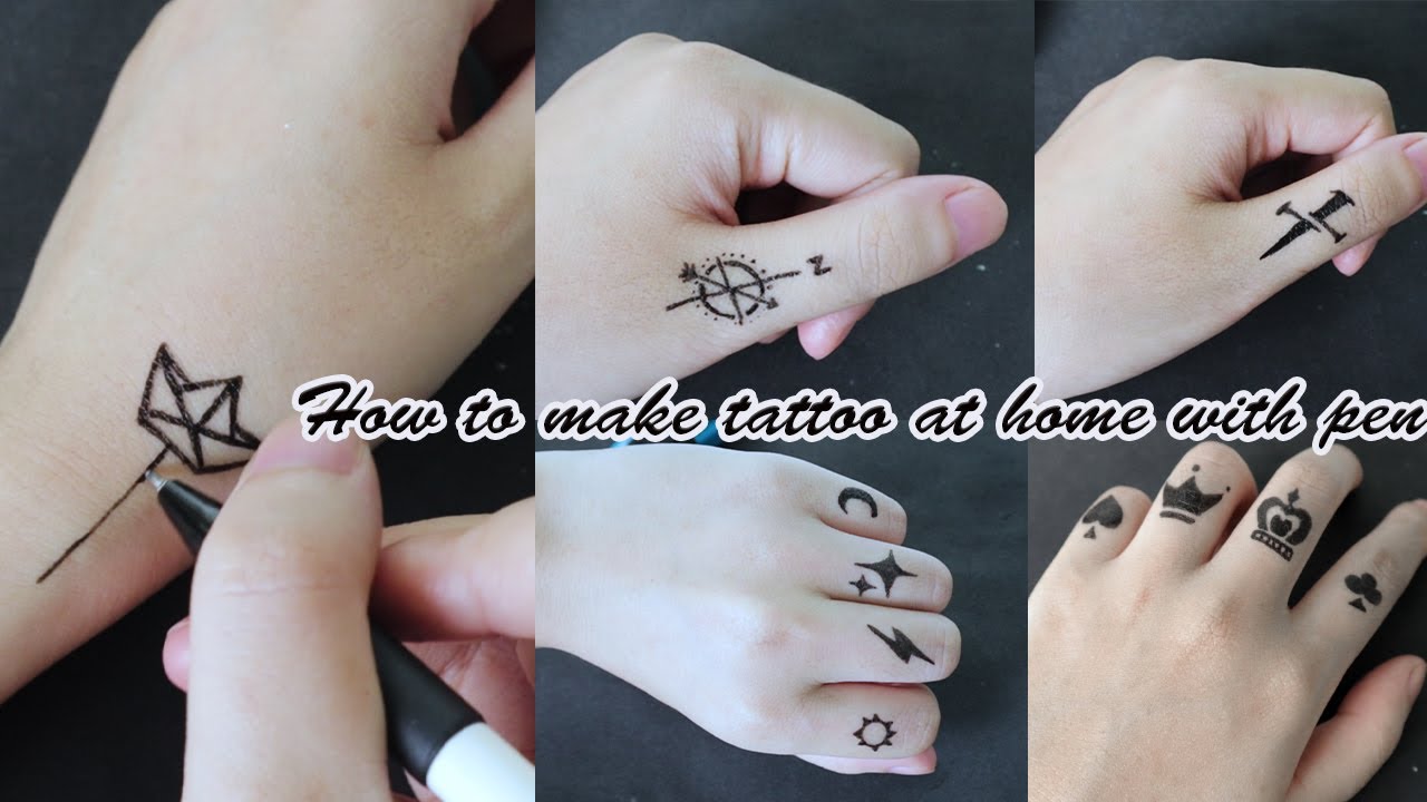 Vẽ hình xăm nhỏ ở ngón tay bằng bút  How to make tattoo at home with pen   YouTube