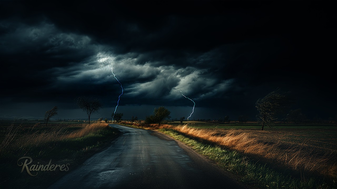 Massive Lightning Storm Over the Empty Road ⚡ Dark Thunder Ambience for Sleeping