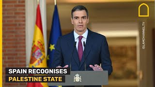 Moment Spain recognises state of Palestine live on TV