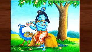 Bal Krishna scenery drawing step by step/Little krishna scenery drawing screenshot 4