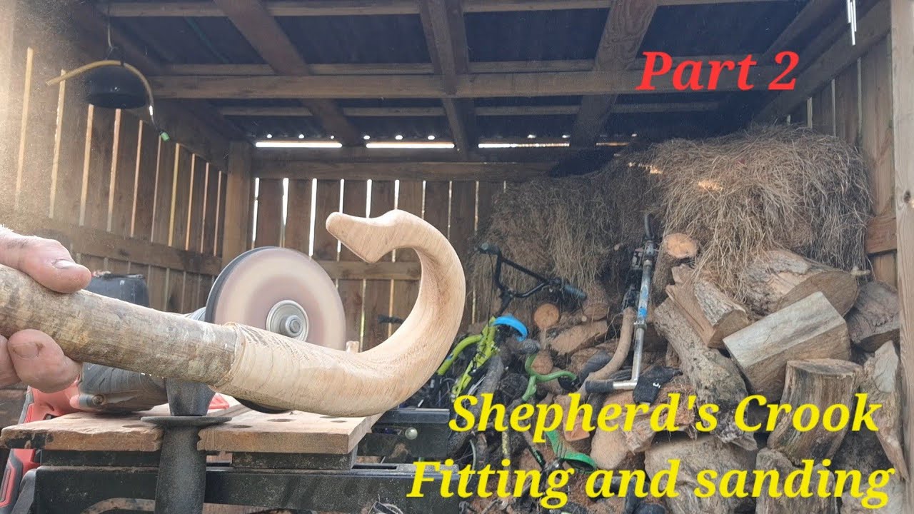 How i make a Shepherds Crook and fit to a Hazelwood shaft. Sanding ...
