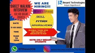 Information Direct Walk-in | Python Interview | Besant Technologies | Kalyan Nagar Branch | 11-March-2023 Update