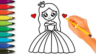 How To Draw Easy Princess In a Beautiful Dress | Easy Drawing  And Colouring For Kids & Toddlers