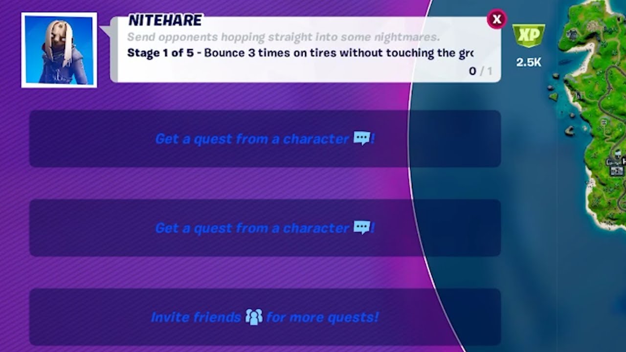 Bounce 3 times on tires without touching the ground - Nitehare Quest Fortntie
