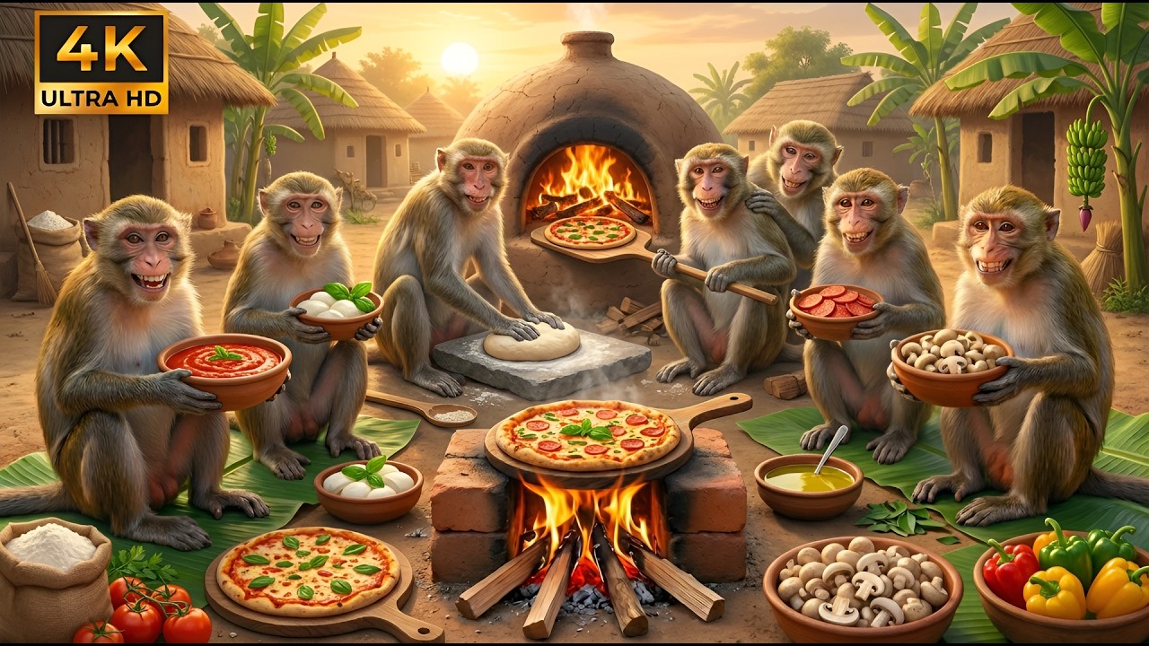 बंदरों ने मिलकर देसी स्टाइल पिज़्ज़ा बनाया 🍕 | Monkeys Made Desi Style Pizza 😱😂