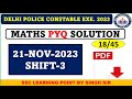 DELHI POLICE CONSTABLE MATHS 2023 (21 NOV, 2023 3rd shift) || DP Maths Solution Paper by Singh Sir
