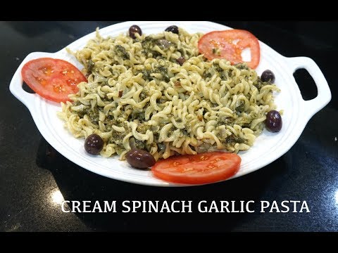 Easy Spinach Cream Garlic Pasta Recipe - No Flour White Pasta Sauce - Creamy Spinach Pasta