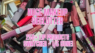 MASSIVE MAKEUP DECLUTTER - 250+ LIP PRODUCTS - SwatchIng, Testing Shades & Organizing!