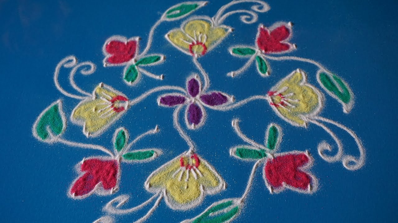 Simple Small Flower Rangoli || Grameena Rangoli - YouTube