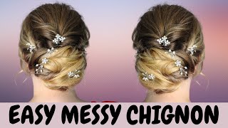 How to do a low messy chignon hairstyle - easy hair tutorial