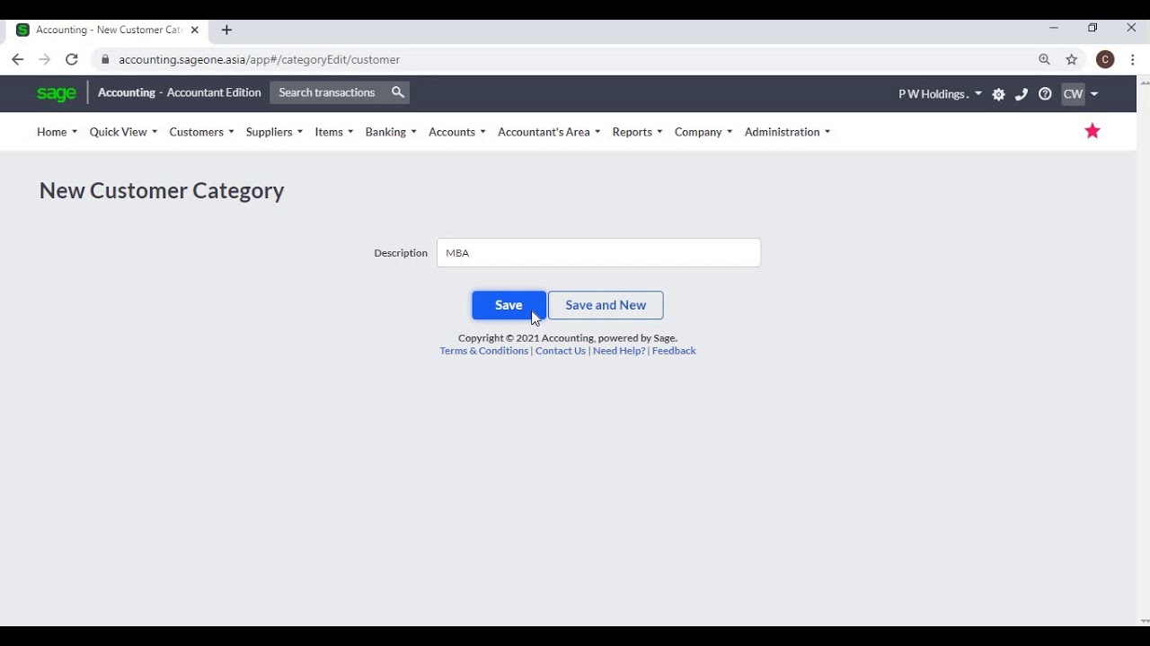 Customer Category (Sage Business Cloud Accounting)