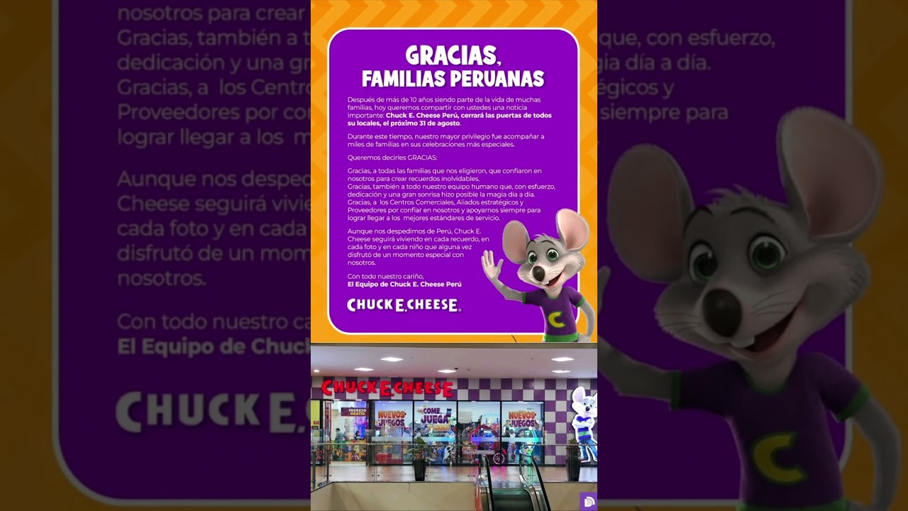 Chuck E Cheese cierra sus puertas en Perú, Gracias! 