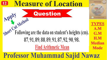 Numerical of Mean by Short cut method | Ungrouped Data | Part 12 |