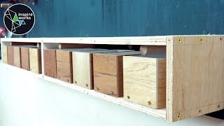 DIY Shelf with Mini Boxes/Drawers for Giant Pegboard (with re-purposed materials)