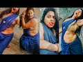 Hot aunty dancing in wet saree in rain huge belly waist deep sexy navel curvy body tempt wet blouse