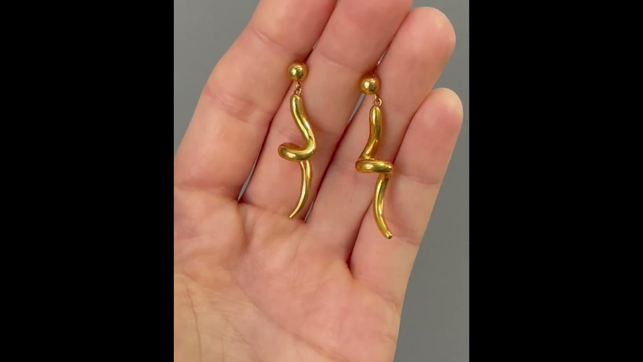 Vintage Solid 14K Gold Spiral Drop Earrings