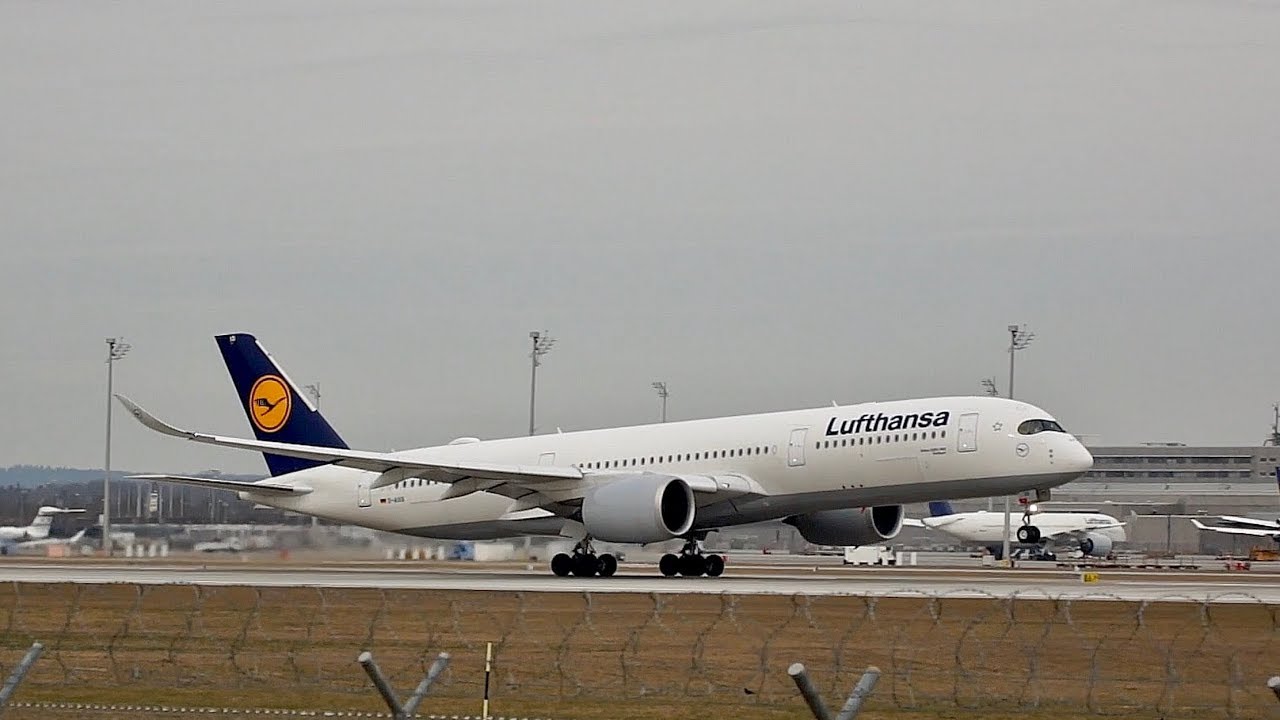 Lufthansa Airbus A350-941Flight LH764 MUC-BOM D-AIXB departure at Munich Airport
